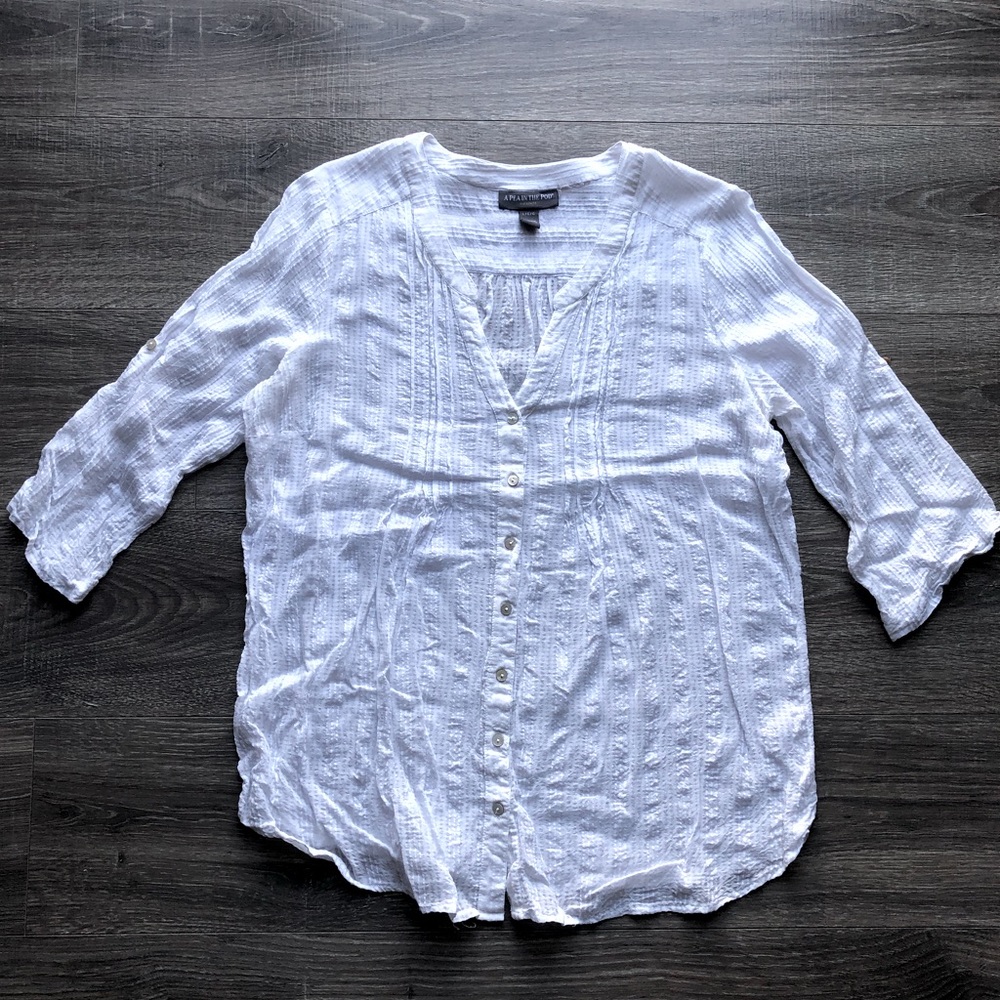 🚫SOLD🚫 A Pea in the Pod Gauzy Cotton Blouse with 3/4 Sleeves in White, EUC